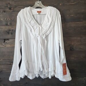 Scully Ruffle Western Shirt Womens XXL Bell Flare Long Sleeves White Cowgirl NWT